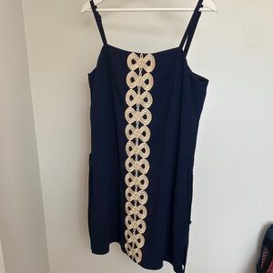 Lilly Pulitzer Navy Dress with Cream Embroidery